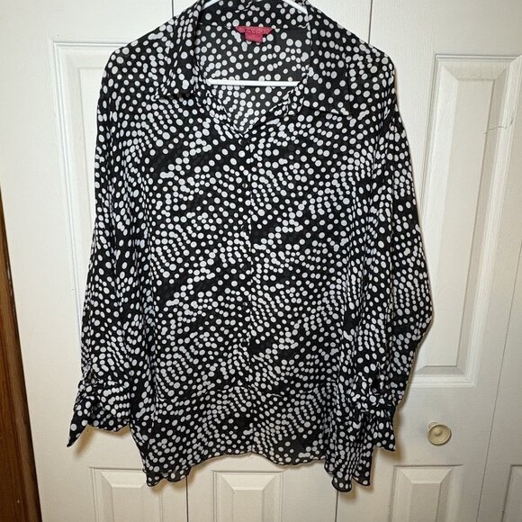 Sunny Leigh Womens 2X Polka Dot Blouse Sheer Ruffle Office Career Dressy - Picture 1 of 11